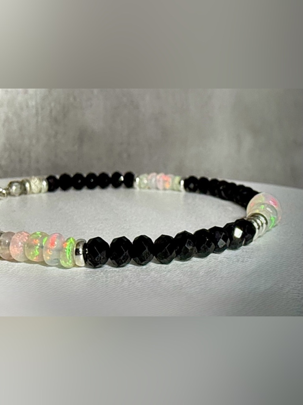 Ethiopian Opal Black Spinel Bracelet in Sterling Silver - Picture 5 of 8